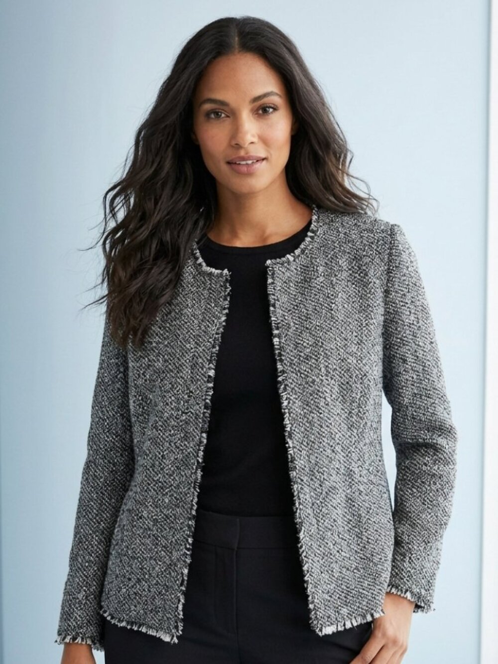 Liz Claiborne Wool Blend Salt & Pepper Raw Hem Collarless Jacket- XL